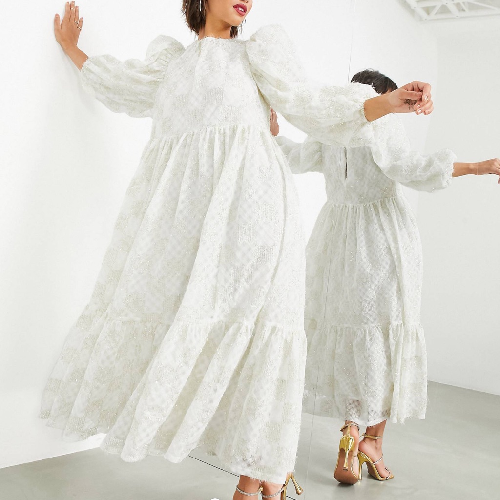 Asos | Oversized Midi Dress In Fluffy Metallic Textured Mesh